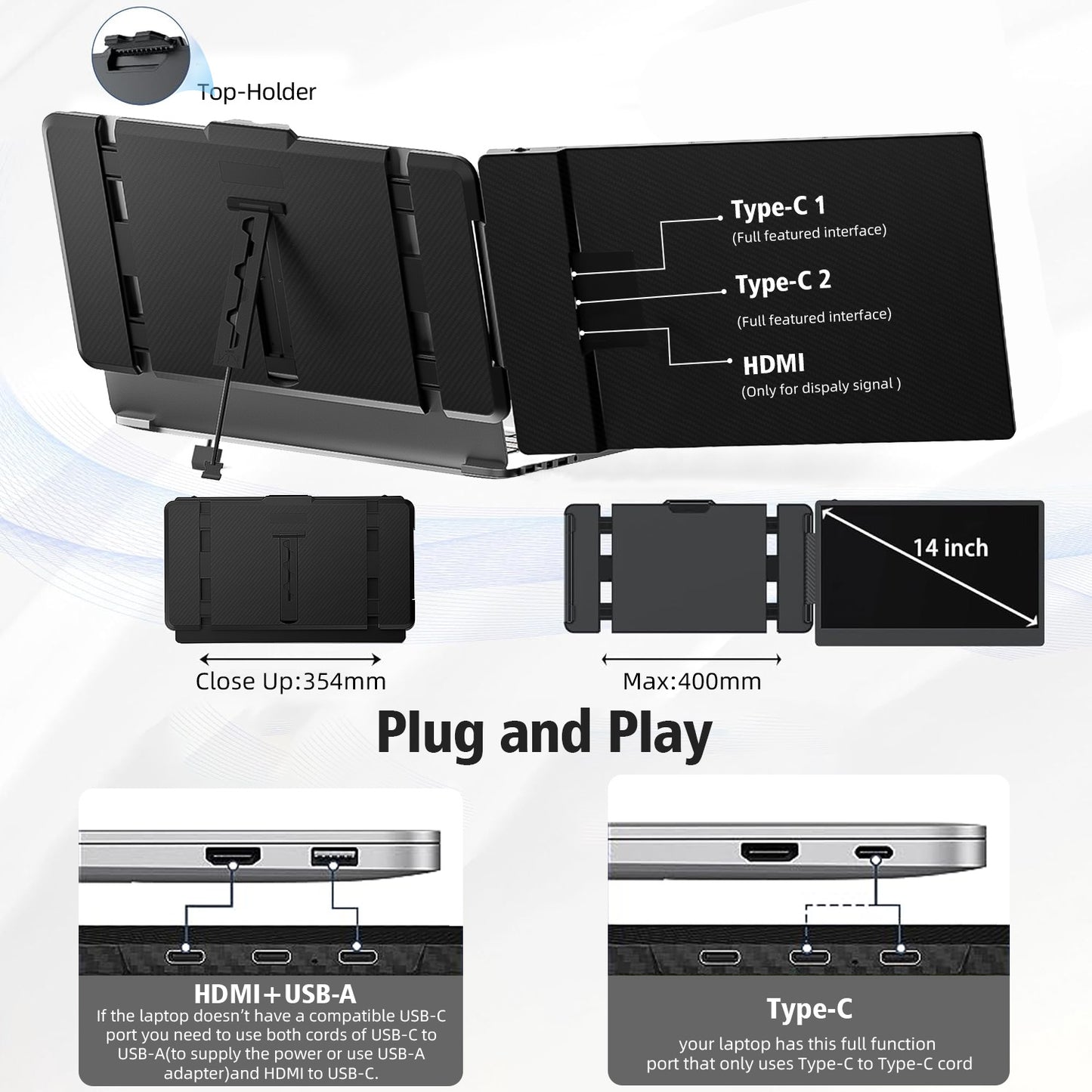 AOKER Laptop Screen Extender Monitor - 14 Inch Portable