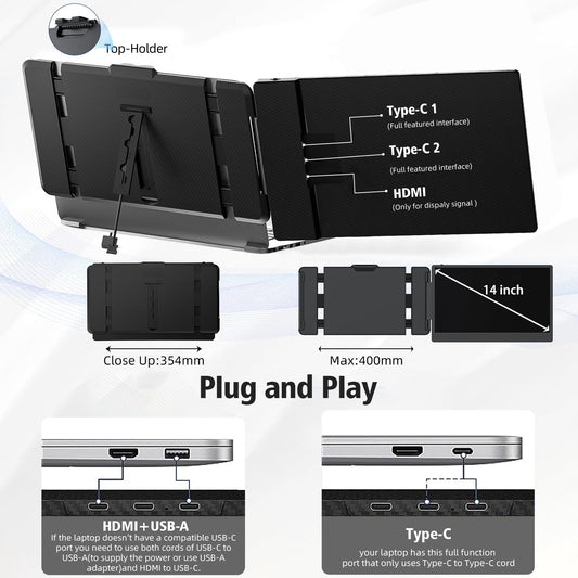 AOKER Laptop Screen Extender Monitor - 14 Inch Portable