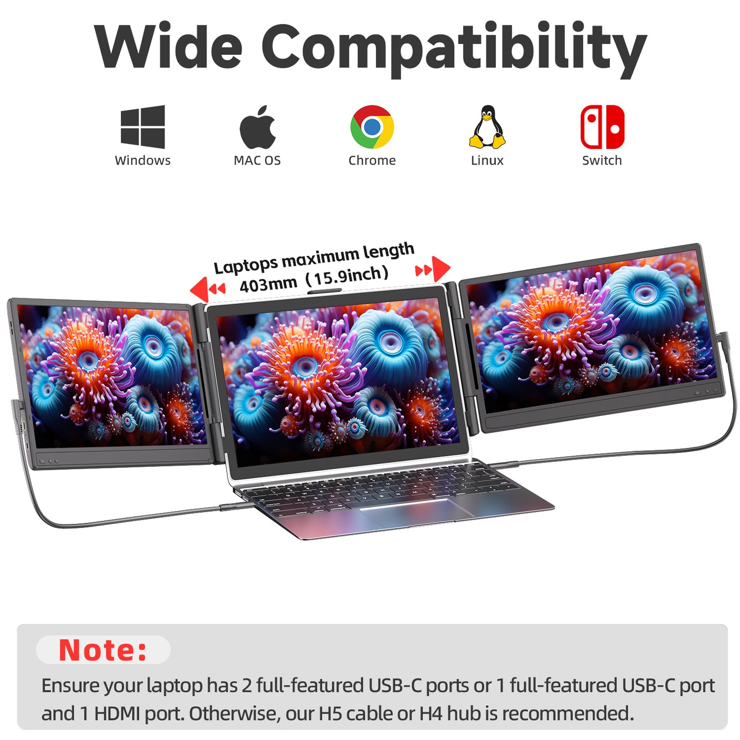 AOKER Upgraded Triple Laptop Screen Extender, 14-Inch 1080P FHD IPS
