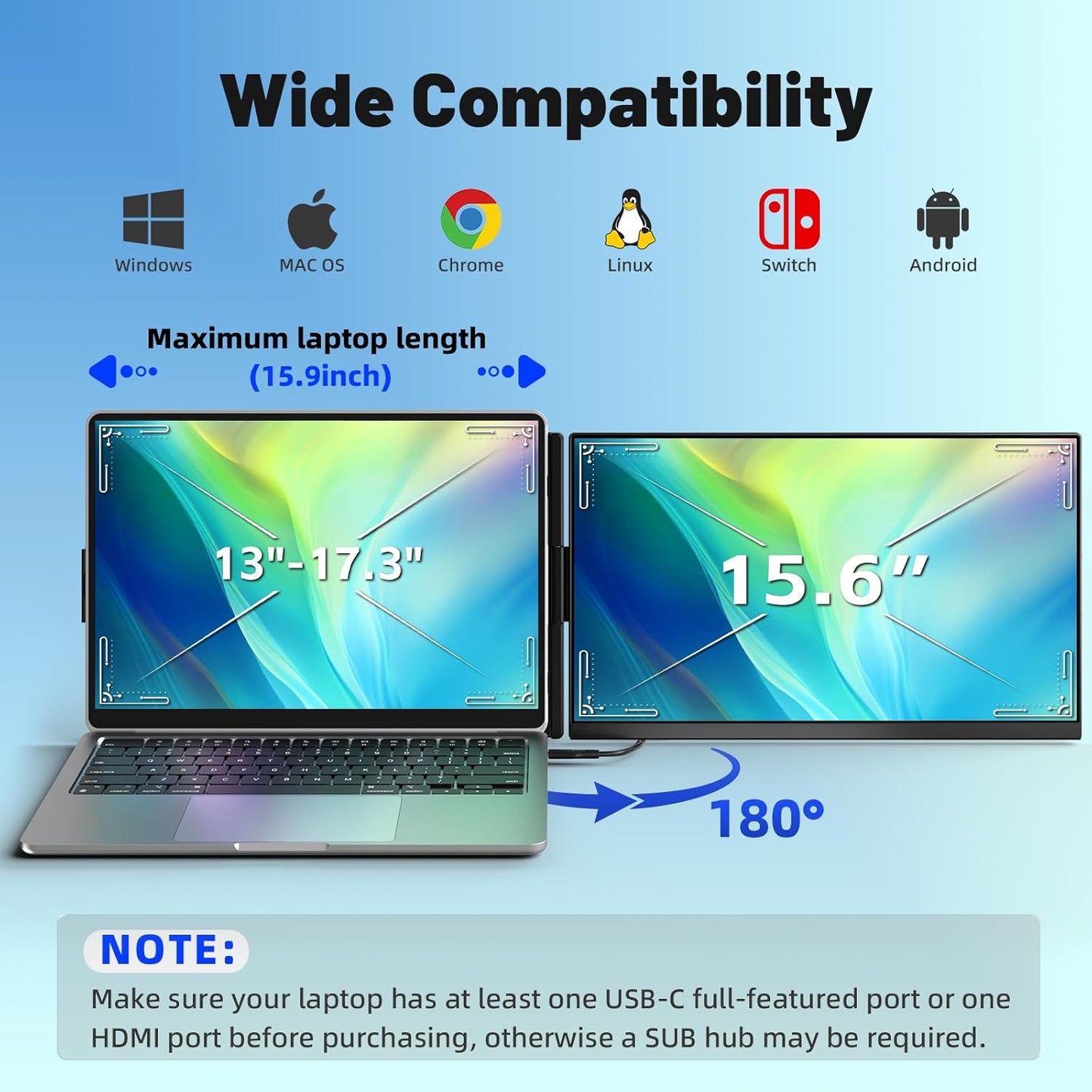 AOKER Laptop Screen Extender - 15.6" Dual Portable Monitor