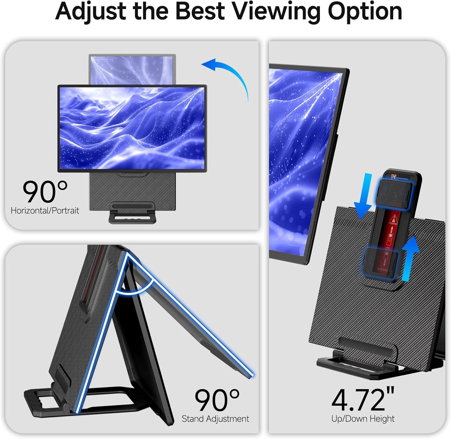 Phone stand with adjustable features on a white background