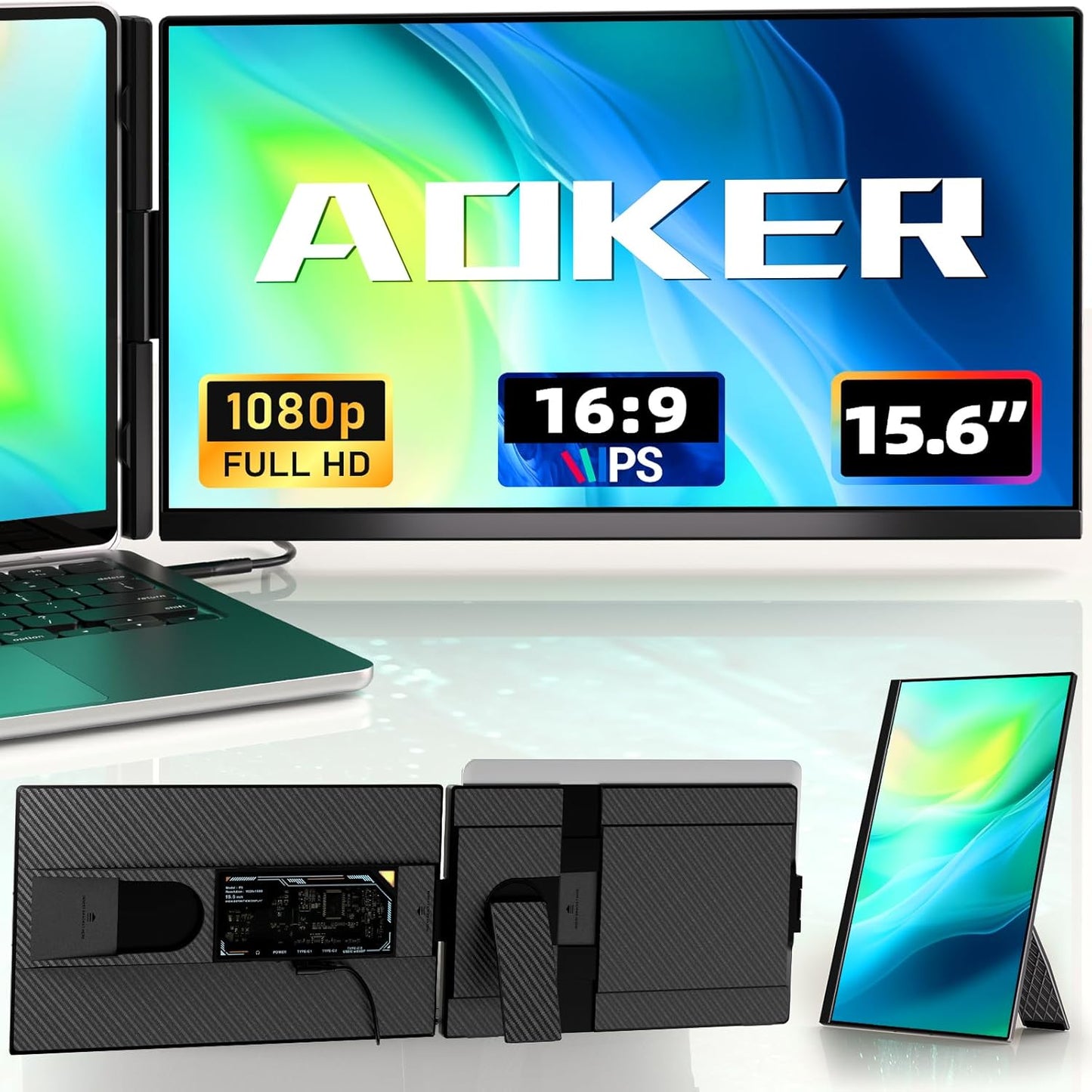 AOKER Laptop Screen Extender - 15.6" Dual Portable Monitor