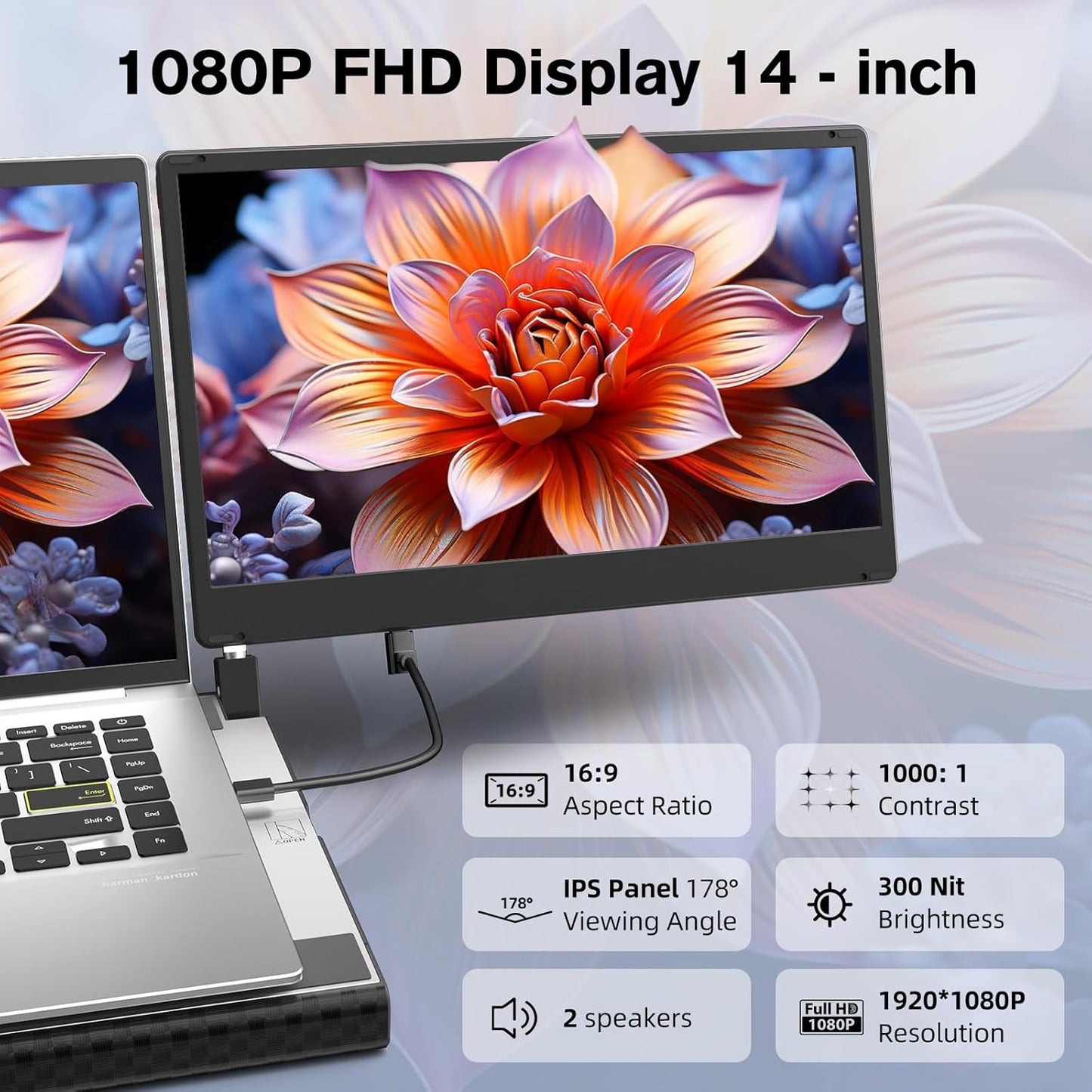 AOKER Laptop Triple Screen Extender - 14" Detachable Portable Monitor