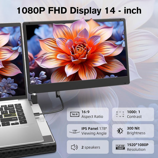 AOKER Laptop Triple Screen Extender - 14" Detachable Portable Monitor