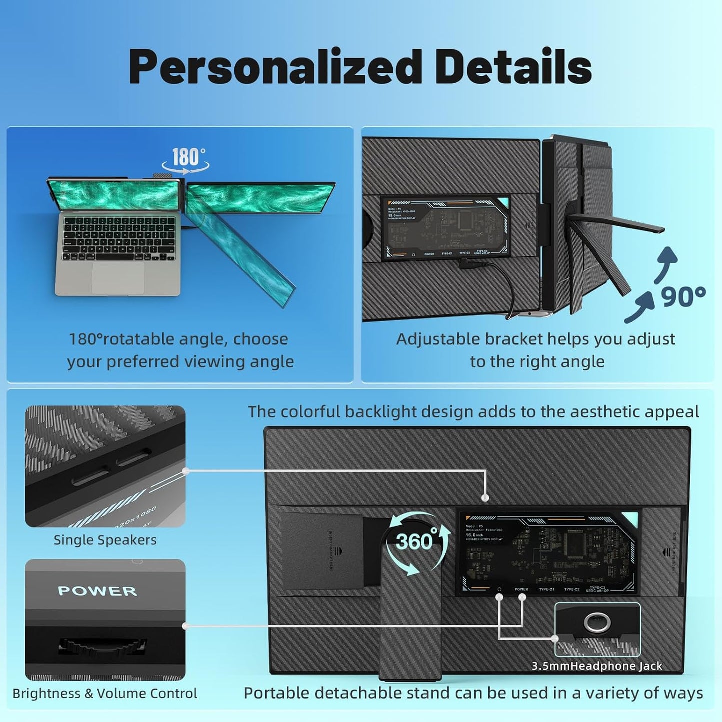 AOKER Laptop Screen Extender - 15.6" Dual Portable Monitor