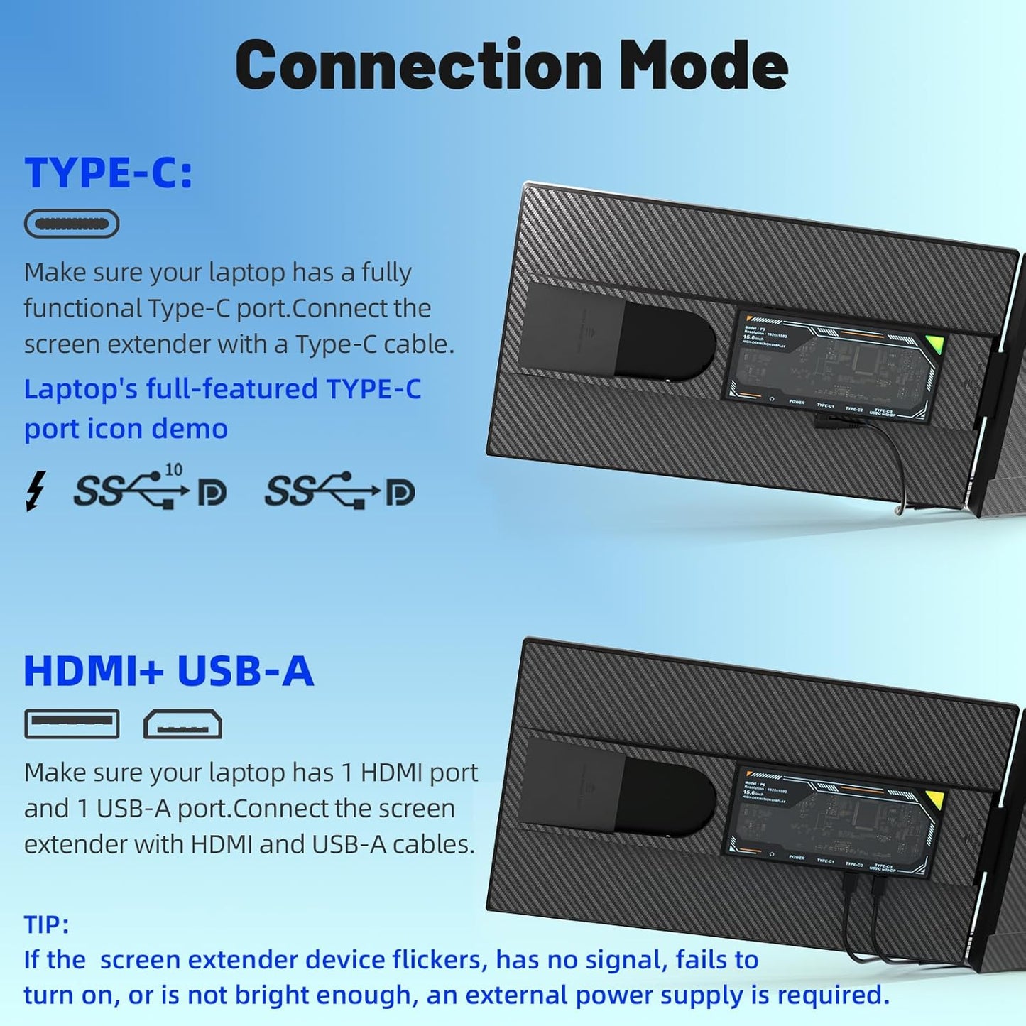 AOKER Laptop Screen Extender - 15.6" Dual Portable Monitor