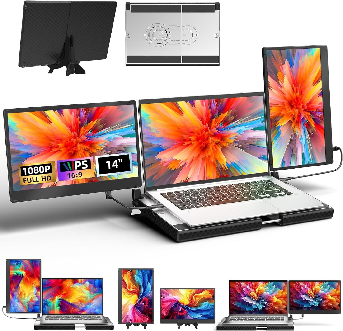 AOKER Laptop Triple Screen Extender - 14" Detachable Portable Monitor