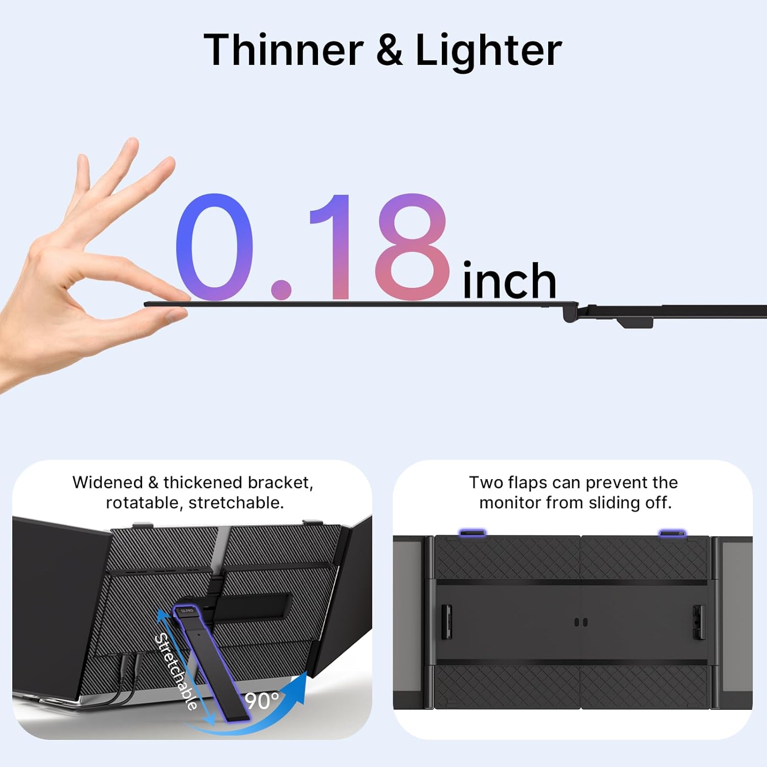Thin bracket with text indicating thickness and features, held by a hand.