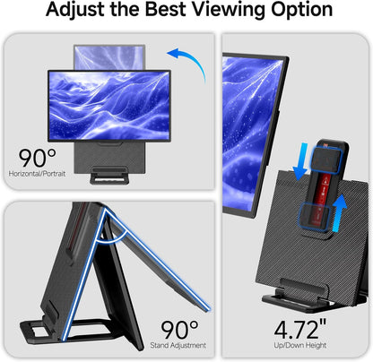 Phone stand with adjustable features on a white background