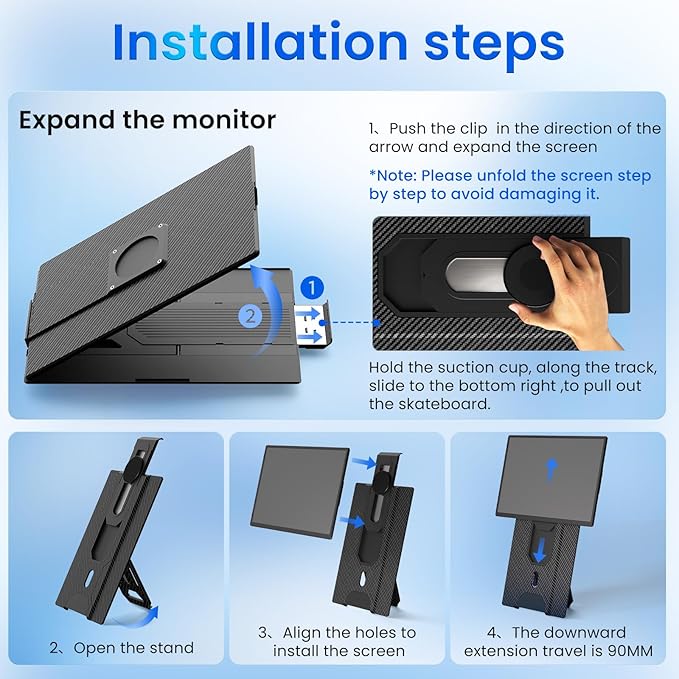 Step-by-step installation guide for expanding a monitor with text and illustrations.