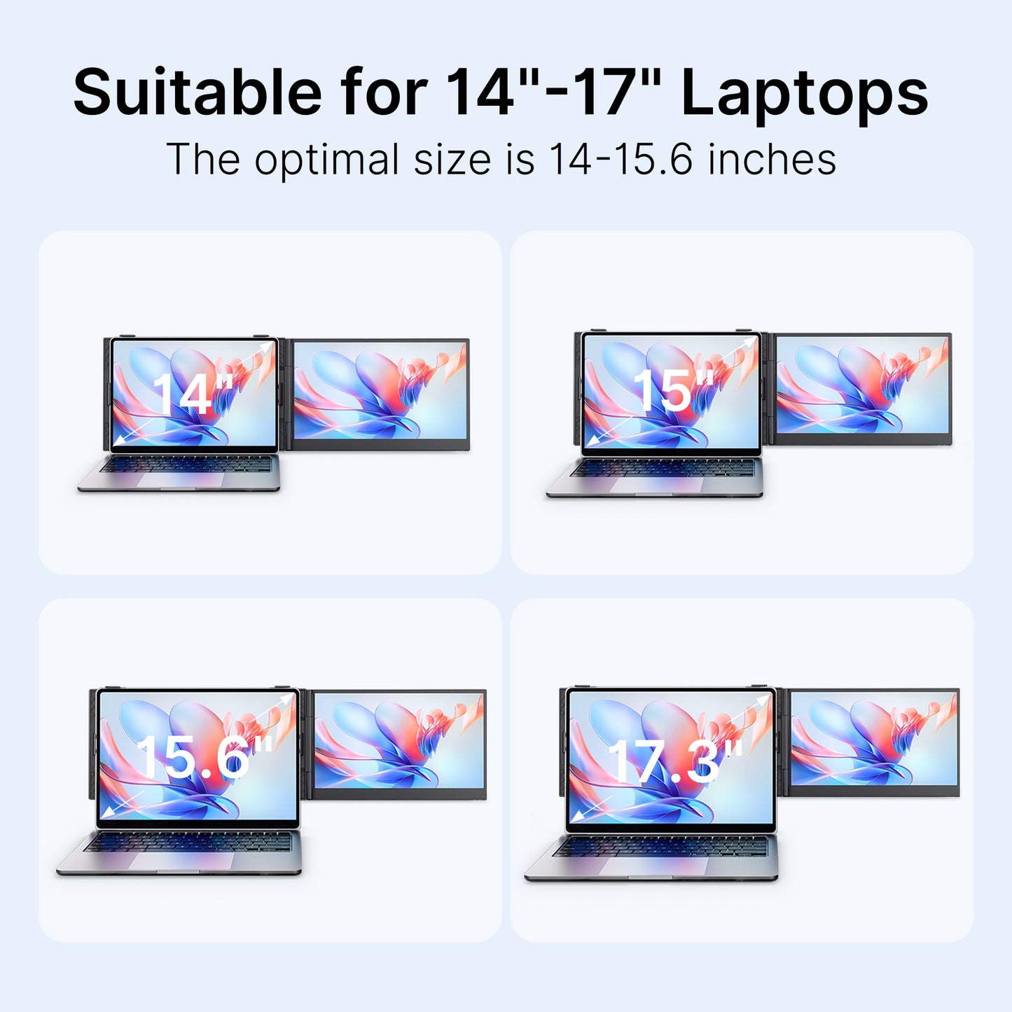 Laptops with different screen sizes displayed on a white background
