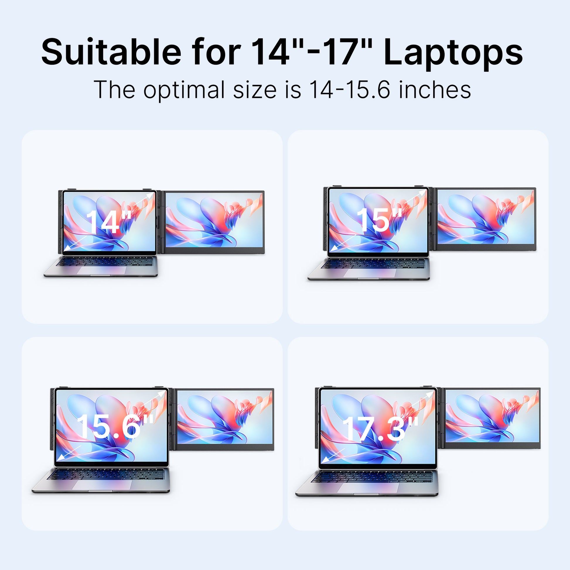 Laptops with different screen sizes displayed on a white background